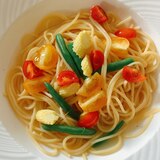 ワインがすすむ、ヤングコーンの冷製パスタ